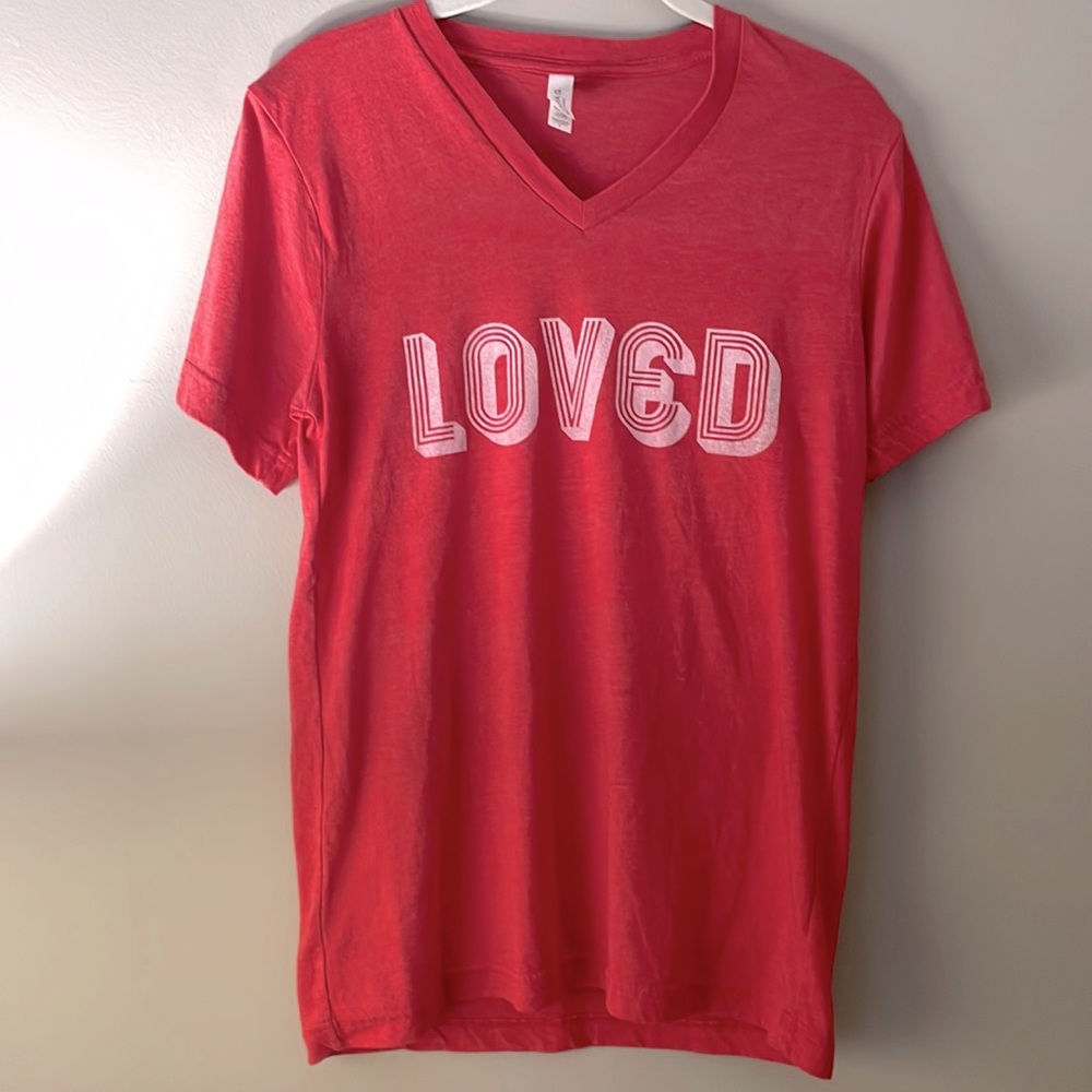 NWOT • BELLA CANVAS RED “LOVED” LOGO T-SHIRT